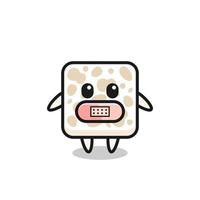 Cartoon Illustration of tempeh with tape on mouth vector