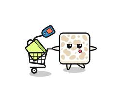 tempeh illustration cartoon with a shopping cart vector