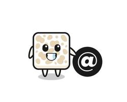 Cartoon Illustration of tempeh standing beside the At symbol vector