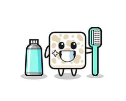 ilustración de mascota de tempeh con un cepillo de dientes vector