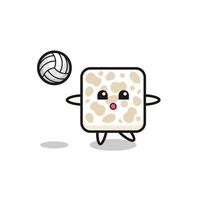 Character cartoon of tempeh is playing volleyball vector