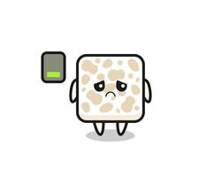 personaje mascota tempeh haciendo un gesto cansado vector