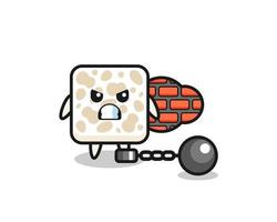 Character mascot of tempeh as a prisoner vector