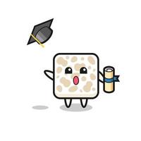 Illustration of tempeh cartoon throwing the hat at graduation vector