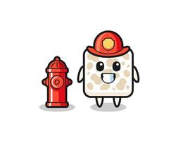 personaje mascota de tempeh como bombero vector