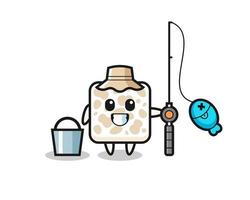 Mascot character of tempeh as a fisherman vector