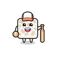 personaje de dibujos animados de tempeh como jugador de béisbol vector