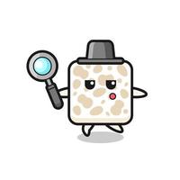 tempeh cartoon character searching with a magnifying glass vector