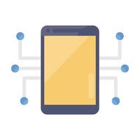 Smartphone connected with nodes, mobile nodes network icon vector