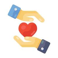 Heart protection in flat, style, heart in hands vector