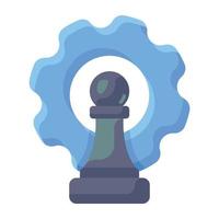 Chess pawn with cogwheel, flat icon of strategy management vector