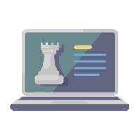 icono de ajedrez en línea en estilo plano, torre de ajedrez dentro de la computadora portátil vector