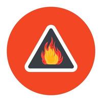 Flame inside triangle showing concept of fire hazard icon vector