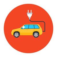Vehicle attached to a plug denoting electric car icon vector