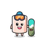 Illustration of tissue roll character with snowboarding style vector