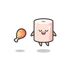 cute tissue roll floating and tempted because of fried chicken vector