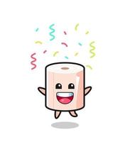 happy tissue roll mascot jumping for congratulation with colour confetti vector