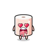 the falling in love expression of a cute tissue roll with heart shaped eyes vector
