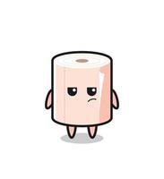 cute tissue roll character with suspicious expression vector