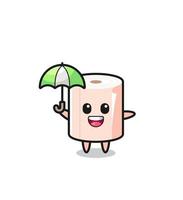 cute tissue roll illustration holding an umbrella vector