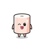 cute tissue roll character in sweet expression while sticking out her tongue vector