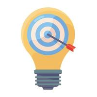Icon of light bulb with dartboard, idea marketing vector