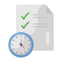 Folded paper with clock symbolizing project deadline icon vector