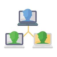 Avatars inside laptops denoting the concept of video conference icon vector