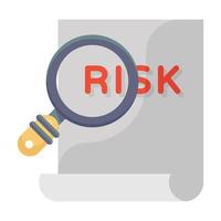 Risk file under magnifier denoting risk assessment icon vector