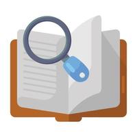 Book with magnifying glass, flat design of content analysis icon vector