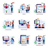 Collection of Online Learning Flat Illustrations vector