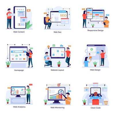 Collection of Web Development Flat Illustrations