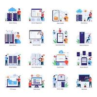 Set of Data Hosting Flat Illustrations vector