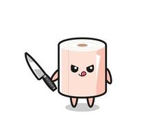 cute tissue roll mascot as a psychopath holding a knife vector