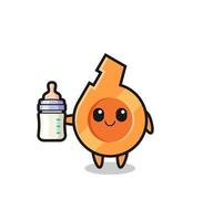 baby whistle cartoon character with milk bottle vector