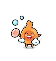 whistle character is bathing while holding soap vector