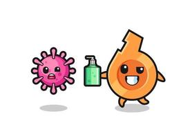 illustration of whistle character chasing evil virus with hand sanitizer vector