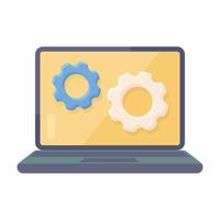 Icon of gears inside laptop, laptop configuration vector