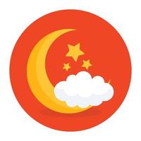 Moon with stars and cloud symbolizing partly cloudy night icon vector