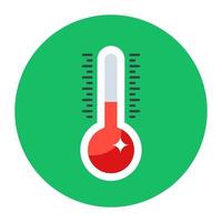 A temperature measuring gauge, thermometer icon in flat style vector