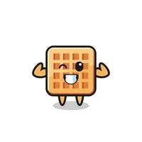 the muscular waffle character is posing showing his muscles vector