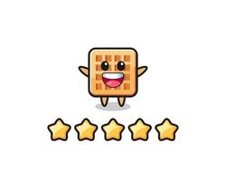 the illustration of customer best rating, waffle cute character with 5 stars vector