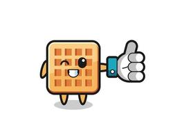 cute waffle with social media thumbs up symbol vector