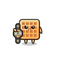 waffle mascot character as a MMA fighter with the champion belt vector