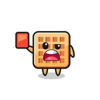 Waffle linda mascota como árbitro dando una tarjeta roja vector
