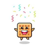 happy waffle mascot jumping for congratulation with colour confetti vector