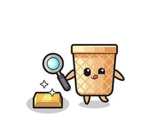 waffle cone character is checking the authenticity of the gold bullion vector