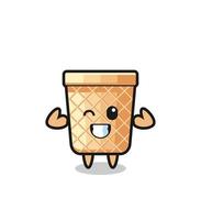 the muscular waffle cone character is posing showing his muscles vector