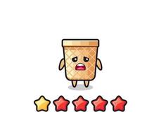 the illustration of customer bad rating, waffle cone cute character with 1 star vector