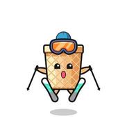 waffle cone mascot character as a ski player vector